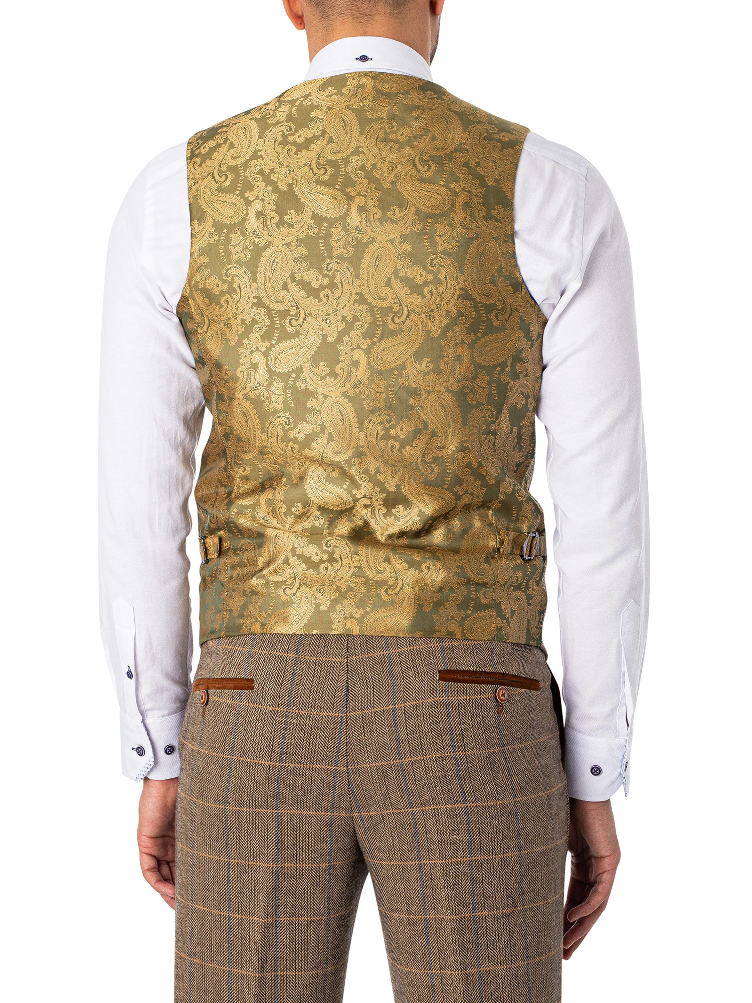 Marc Darcy Ted Tweed Check Waistcoat - Tan 3 Marc Darcy Ted Tweed Check Waistcoat - Tan - Image 3