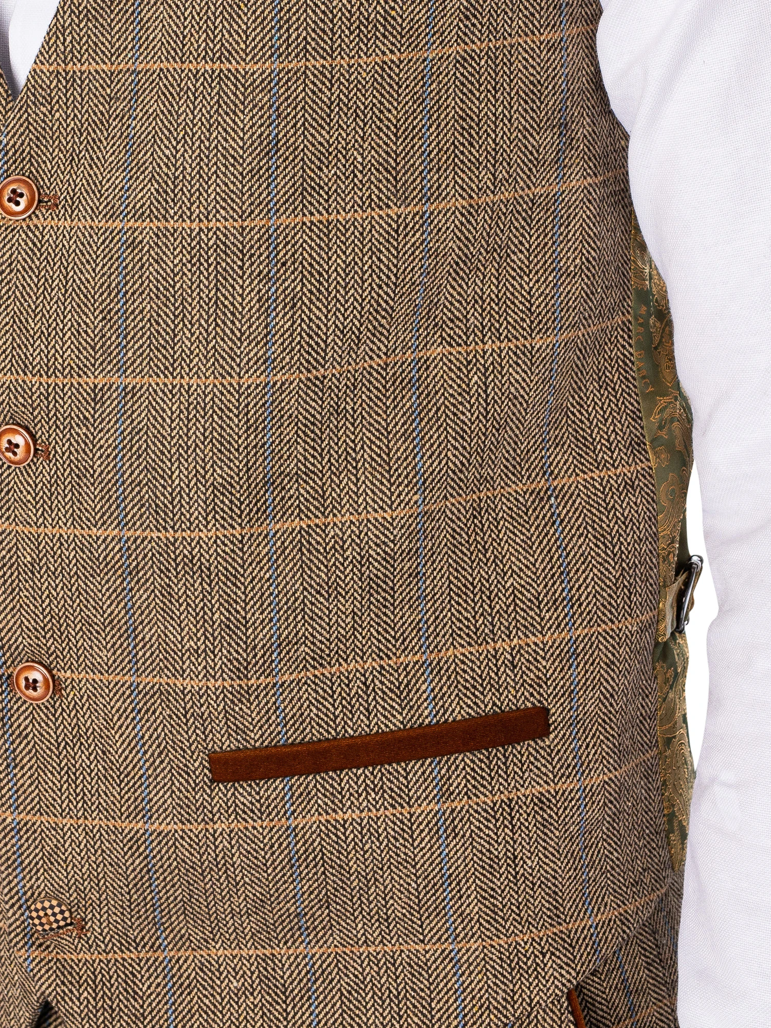 Marc Darcy Ted Tweed Check Waistcoat - Tan 4 Marc Darcy Ted Tweed Check Waistcoat - Tan - Image 4