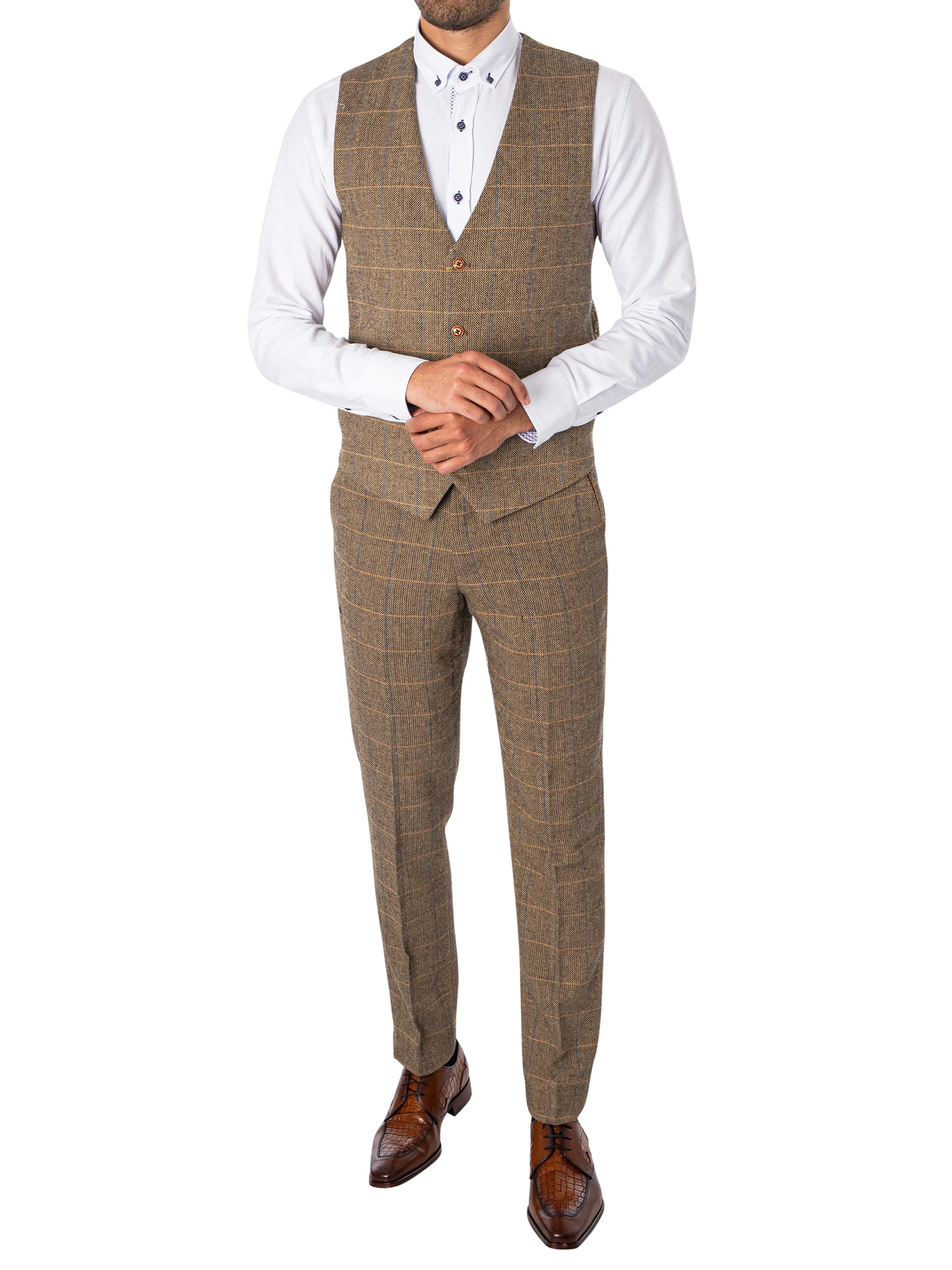 Marc Darcy Ted Tweed Check Waistcoat - Tan 8 Marc Darcy Ted Tweed Check Waistcoat - Tan - Image 8