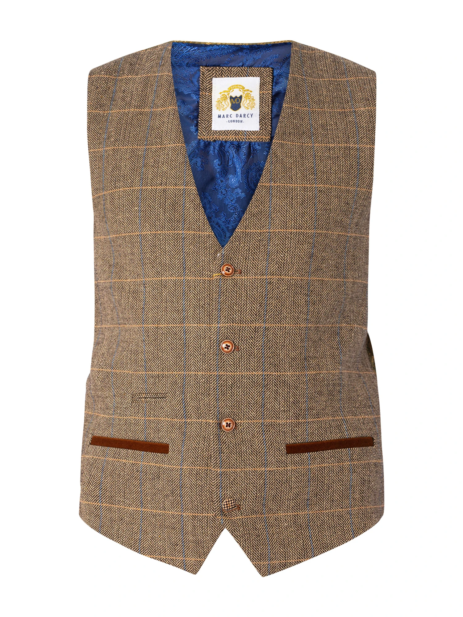 Marc Darcy Ted Tweed Check Waistcoat - Tan 9 Marc Darcy Ted Tweed Check Waistcoat - Tan - Image 9