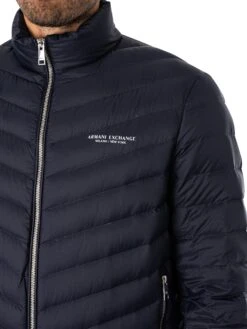 Armani Exchange Logo Down Jacket - Navy Melange/Grey -Standout Fashion Shop 47742d
