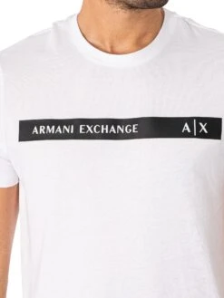 Armani Exchange Logo Stripe T-Shirt - White/Black -Standout Fashion Shop 47744d