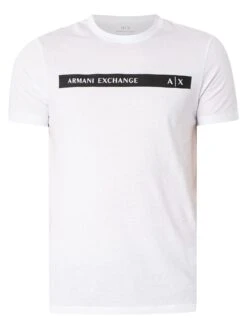 Armani Exchange Logo Stripe T-Shirt - White/Black -Standout Fashion Shop 47744e