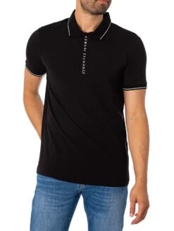Armani Exchange Zip Logo Polo Shirt - Black