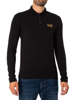 EA7 Logo Jersey Longsleeved Polo Shirt - Black