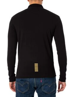 EA7 Logo Jersey Longsleeved Polo Shirt - Black -Standout Fashion Shop 47771c