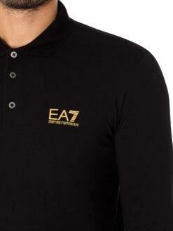 EA7 Logo Jersey Longsleeved Polo Shirt - Black -Standout Fashion Shop 47771d