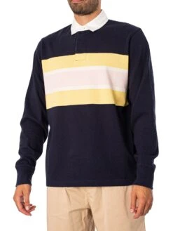 GANT Longsleeved Colourblock Rugger Polo Shirt - Evening Blue