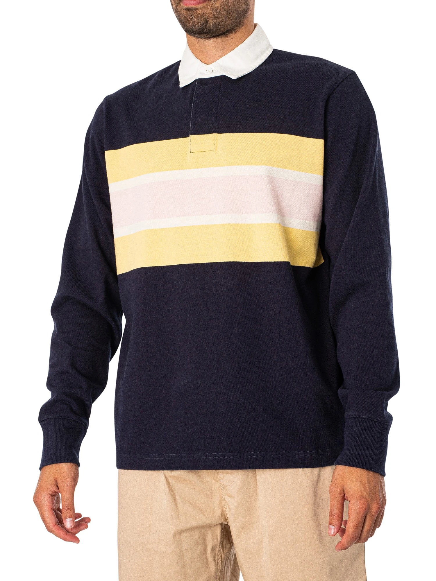 GANT Longsleeved Colourblock Rugger Polo Shirt - Evening Blue 1 GANT Longsleeved Colourblock Rugger Polo Shirt - Evening Blue