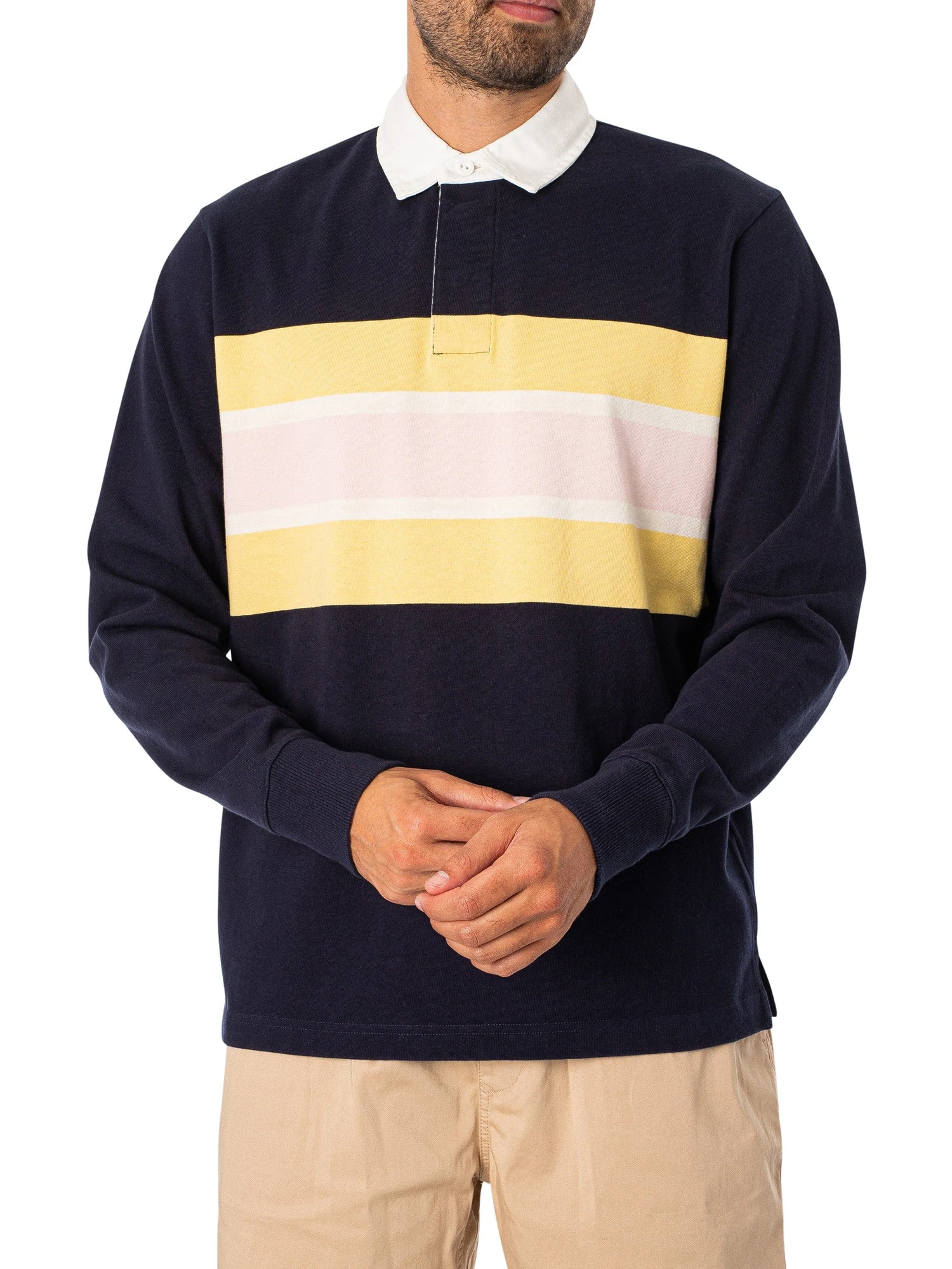 GANT Longsleeved Colourblock Rugger Polo Shirt - Evening Blue 2 GANT Longsleeved Colourblock Rugger Polo Shirt - Evening Blue - Image 2