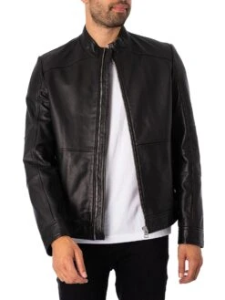 HUGO Lokis Leather Jacket - Black