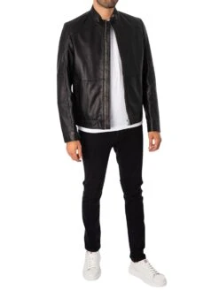 HUGO Lokis Leather Jacket - Black -Standout Fashion Shop 47806i