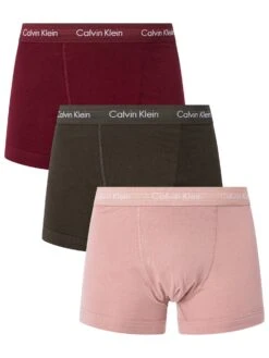 Calvin Klein 3 Pack Trunks - Woodrose/Field Olive/Deep Rouge