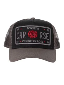 Christian Rose Iconic II Red Rose Trucker Cap - Grey/Black/Red -Standout Fashion Shop 47890e