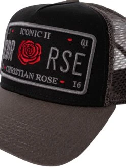 Christian Rose Iconic II Red Rose Trucker Cap - Grey/Black/Red -Standout Fashion Shop 47890f