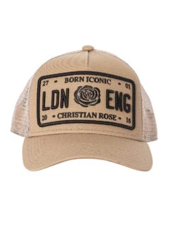 Christian Rose Iconic Plate Trucker Cap - Sand/Black -Standout Fashion Shop 47892e