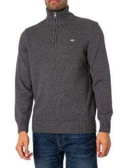 GANT Casual Half-Zip Knit - Anthracite Melange