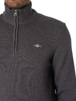 GANT Casual Half-Zip Knit - Anthracite Melange -Standout Fashion Shop 47955d