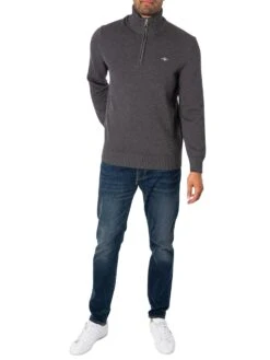 GANT Casual Half-Zip Knit - Anthracite Melange -Standout Fashion Shop 47955e