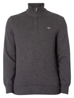 GANT Casual Half-Zip Knit - Anthracite Melange -Standout Fashion Shop 47955f