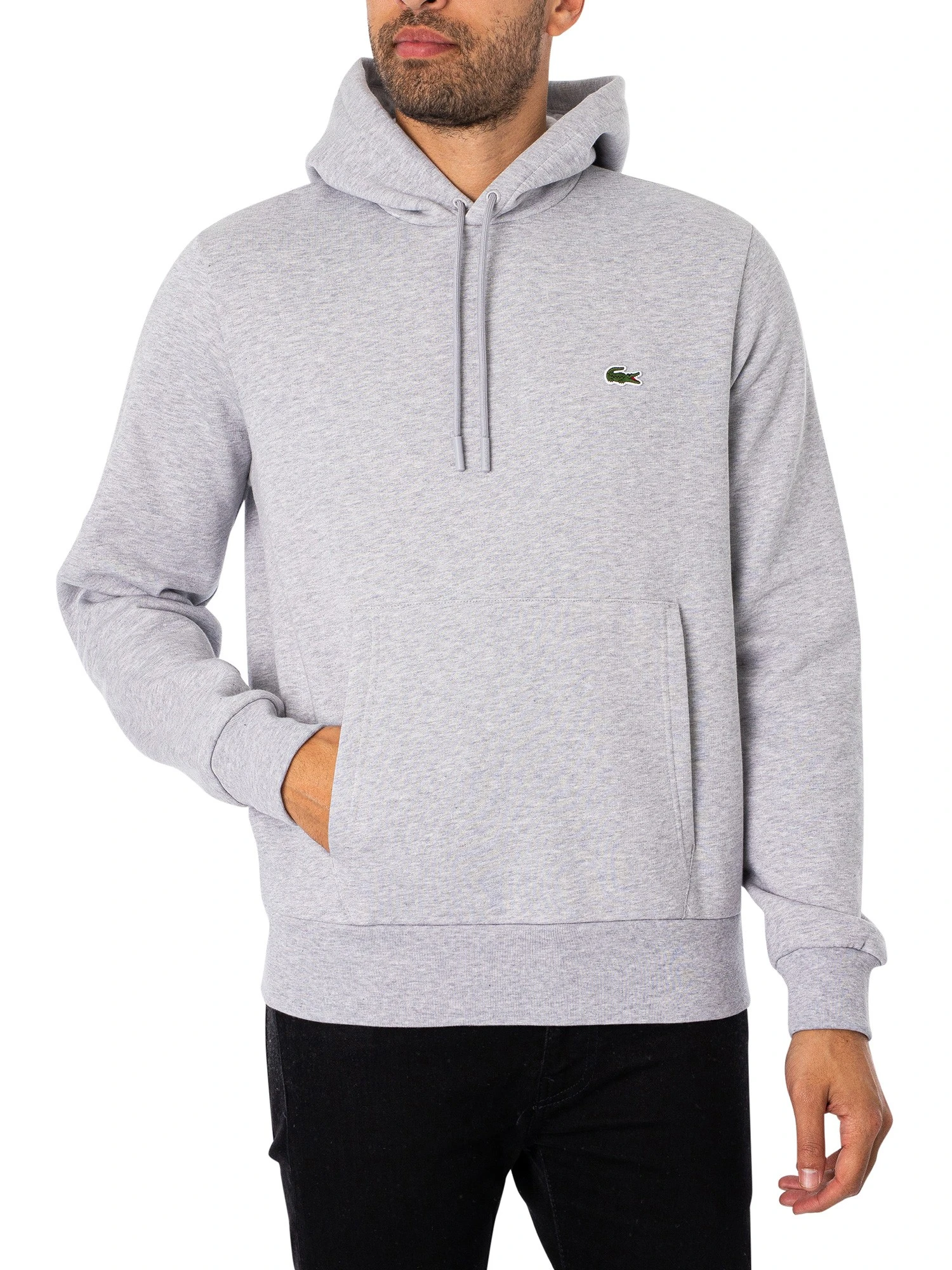 Lacoste Embroidery Logo Hoodie - Grey Heather 2 Lacoste Embroidery Logo Hoodie - Grey Heather - Image 2