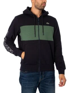 Lacoste Panelled Zip Hoodie - Blue Marine/Dark Green