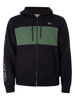 Lacoste Panelled Zip Hoodie - Blue Marine/Dark Green -Standout Fashion Shop 47999f