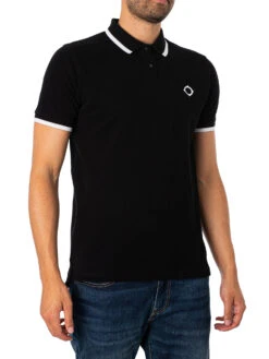 MA.STRUM Block Tipped Polo Shirt - Jet Black
