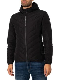 EA7 Logo Zip Down Jacket - Black