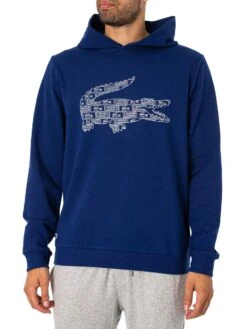 Lacoste Lounge Logo Pullover Hoodie - Blue Marine