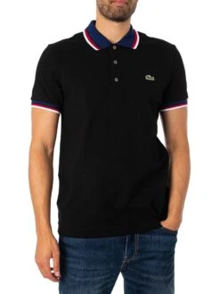 Lacoste Stripe Collar Polo Shirt - Black