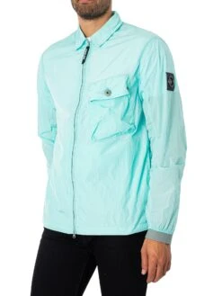 Marshall Artist Krinkle Nylon Pocket Overshirt - Cyan