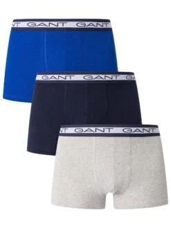 GANT 3 Pack Basic Trunks - Light Grey/Navy/Blue