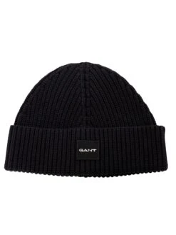 GANT Cotton Rib Knit Beanie - Black