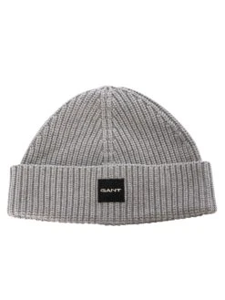 GANT Cotton Rib Knit Beanie - Grey Melange