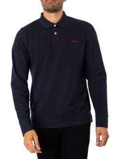 GANT Regular Contrast Pique Longsleeved Polo Shirt - Evening Blue