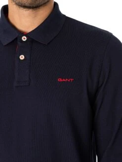 GANT Regular Contrast Pique Longsleeved Polo Shirt - Evening Blue -Standout Fashion Shop 48324d