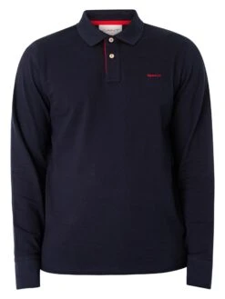 GANT Regular Contrast Pique Longsleeved Polo Shirt - Evening Blue -Standout Fashion Shop 48324e
