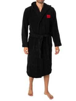 HUGO Terry Hooded Dressing Gown - Black