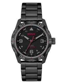HUGO Trek Round Steel Watch - Black