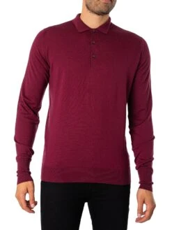 John Smedley Cotswold Longsleeved Polo Shirt - Bordeaux