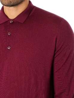 John Smedley Cotswold Longsleeved Polo Shirt - Bordeaux -Standout Fashion Shop 48350d