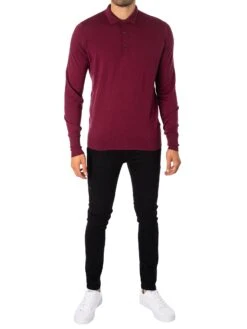 John Smedley Cotswold Longsleeved Polo Shirt - Bordeaux -Standout Fashion Shop 48350e