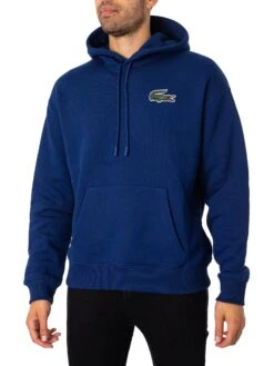 Lacoste Loose Fit Organic Cotton Pullover Hoodie - Blue Marine