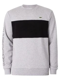 Lacoste Print Colourblock Sweatshirt - Grey/Black -Standout Fashion Shop 48367f