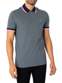 Lacoste Striped Collar Polo Shirt - Dark Grey