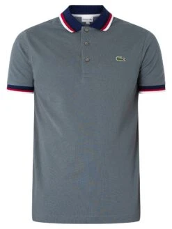 Lacoste Striped Collar Polo Shirt - Dark Grey -Standout Fashion Shop 48372e
