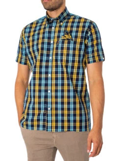 Trojan Windowpane Check Short Sleeved Shirt - Navy