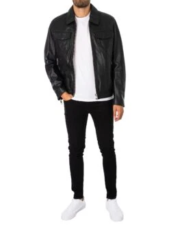 Antony Morato Pocket Slim Fit Leather Jacket - Black -Standout Fashion Shop 48446h