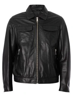 Antony Morato Pocket Slim Fit Leather Jacket - Black -Standout Fashion Shop 48446i